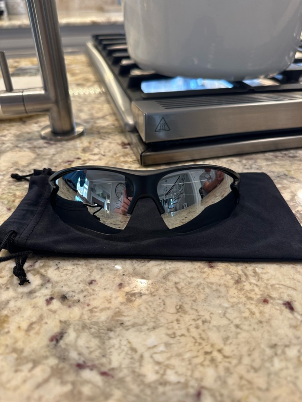Sport Mirrored Sunglasses - Black Frame, Silver Lenses